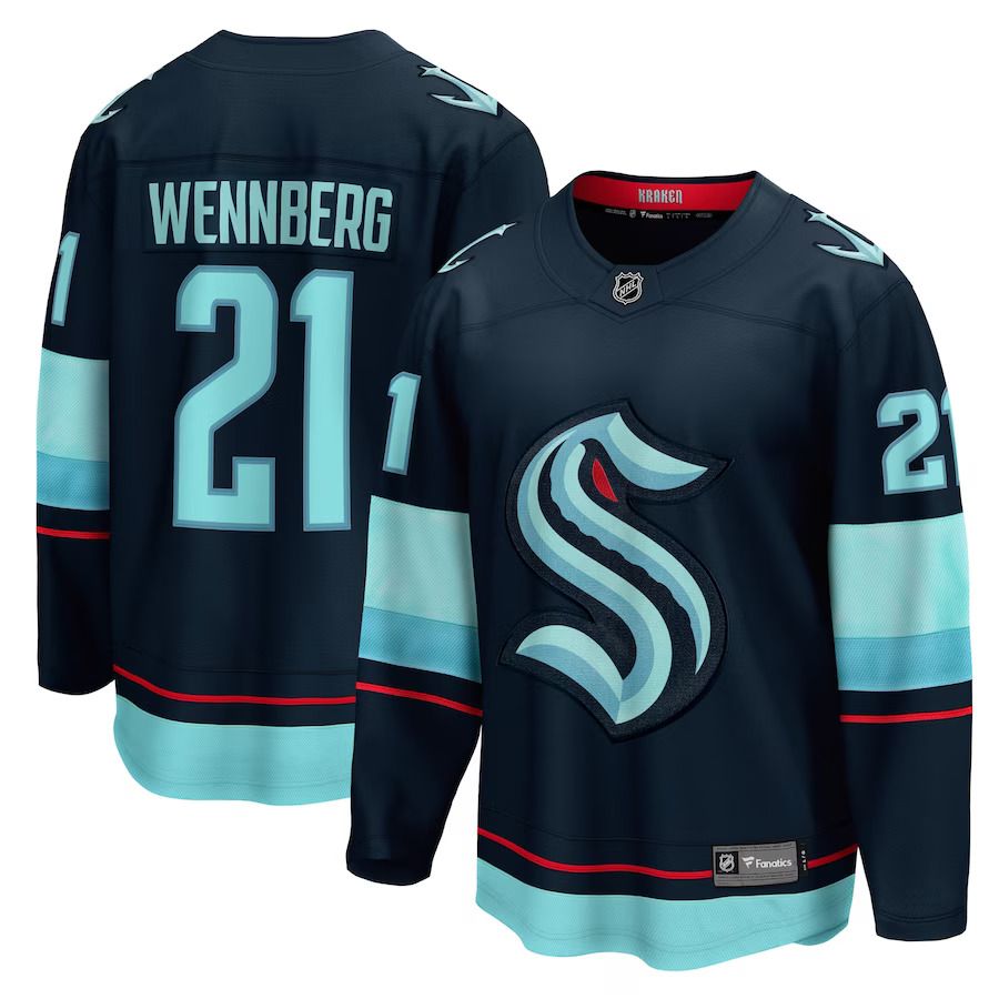 Men Seattle Kraken 21 Alexander Wennberg Fanatics Branded Navy Home Breakaway Player NHL Jersey